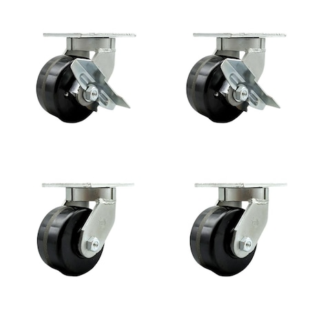 Service Caster 6'' Extra Heavy Duty Phenolic Wheel Caster Set 4 Swivel Locks 2 Brakes, 4PK CRAN-SCC-KP92S630-PHR-SLB-BSL2BSL-2